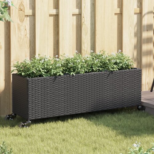 vidaXL Vrtna korita s kolesi 2 kosa črna 107x32x38 cm poli ratan Cene