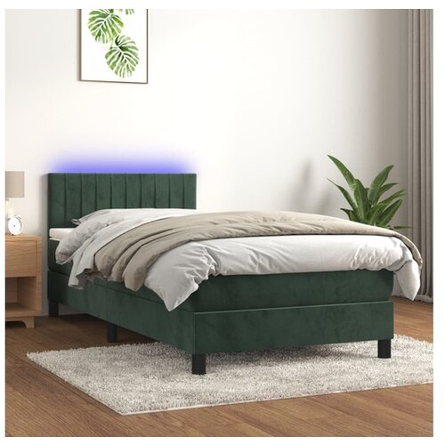 VidaXL Krevet box spring s madracem LED tamnozeleni 90x190 cm bar&amp;scaron;un Slike