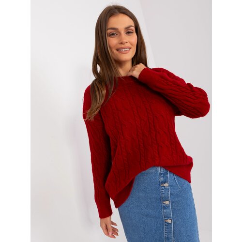 Fashion Hunters Burgundy sweater with cables and long sleeves Slike