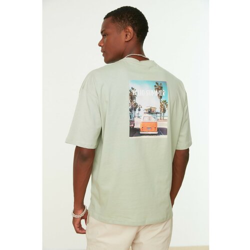 Trendyol Mint Men's Short Sleeve Printed Oversize Fit 100% Cotton T-Shirt Slike