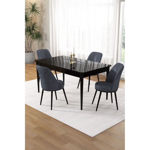 Hanah home trpezarijski set Pir, sto i 4 stolice, ploča u dekoru crnog mermera, dimno siva tkanina Babyface Cene
