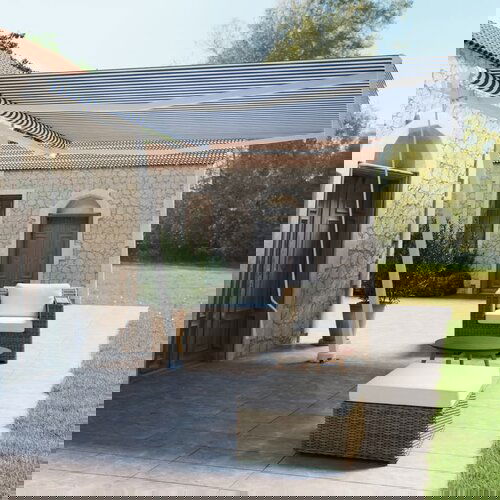 vidaXL prostostoječa ročno zložljiva tenda 400x350 cm modra/bela Cene