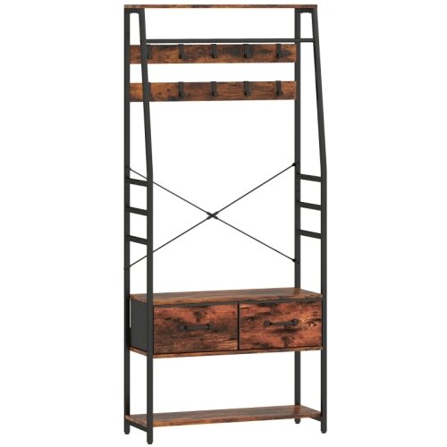 Nesta Garderobno stojalo s stojalom za čevlje, obe&scaron;alnik s sedežno klopjo, 10 kavljev, 2 tekstilna predala, obe&scaron;alna palica, iverna plo&scaron;ča in kovina,, (5000493098) Cene