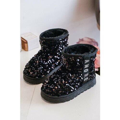 Kesi Children's insulated snow boots with sequins, black Rebbica Slike