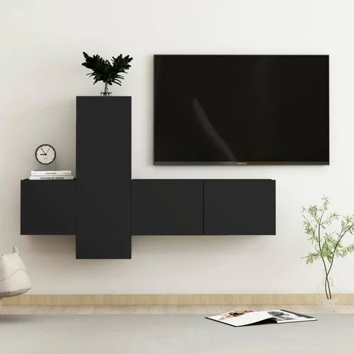  Komplet TV omaric 3-delni črna iverna plošča, (20912952)
