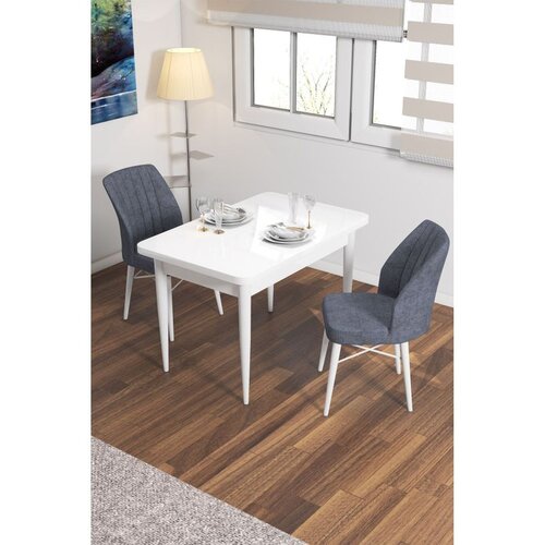 Hanah home trpezarijski set Arp, sto i 2 stolice, bela ploča, dimno siva tkanina Babyface Cene