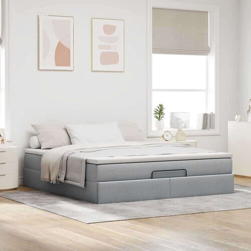 VidaXL Otomanski krevet s madracem svijetlosivi 180x200cm od tkanine Slike