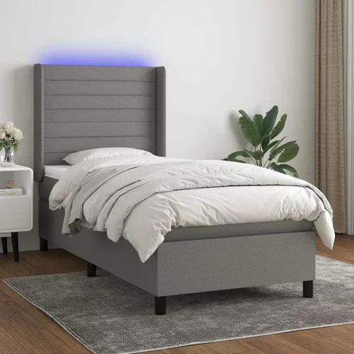  Box spring postelja z vzmetnico LED temno siva 80x200 cm blago, (20937160)