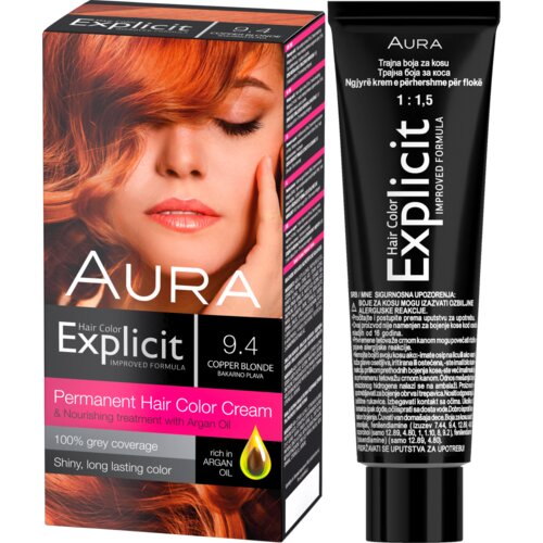 Aura set za trajno bojenje kose explicit 9.4 copper blonde / bakarno plava Cene