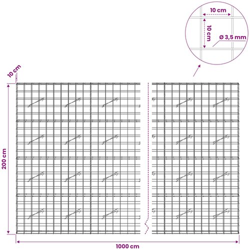  Gabion s žicom debljine 3,5 mm i mrežom 10x10 cm 1000x10x200 cm Slike