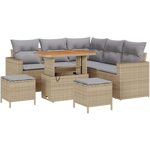  8-dijelni vrtni set sofa s jastučićima Bež poli ratan akacija  3-dijelni vrtni set za objedovanje s jastučićima Bež poli ratan a Cijene