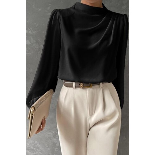 Fenzy Elegantna Bluza S Visokim Ovratnikom, Crna Slike