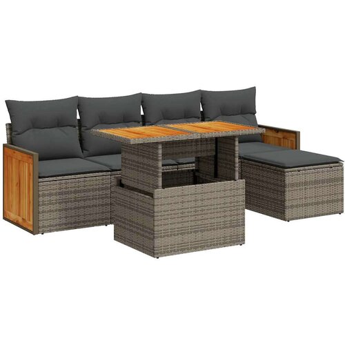 VidaXL 6-dijelni set vrtnih sofa poliratan i bagrem s jastucima sivi Slike
