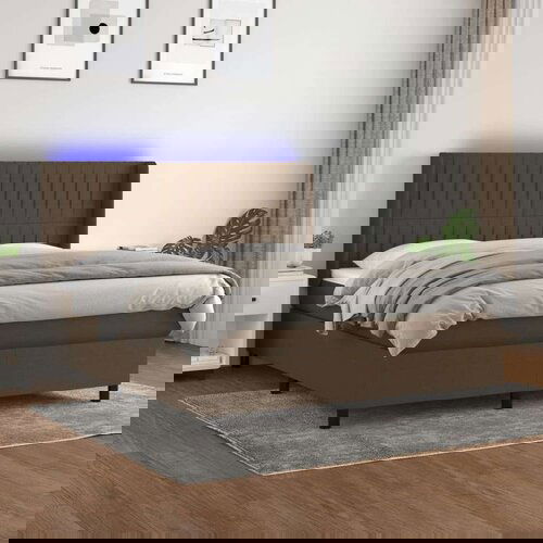  Krevet box spring s madracem LED tamnosmeđi 160x200 cm tkanina Cijene