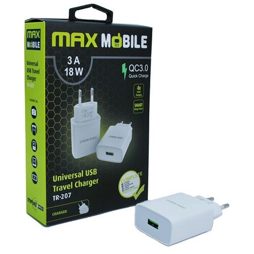 Max Mobile KUĆNI ADAPTER Q.C 3.0 QUICK CHARGE USB TR207 3A bijeli Slike