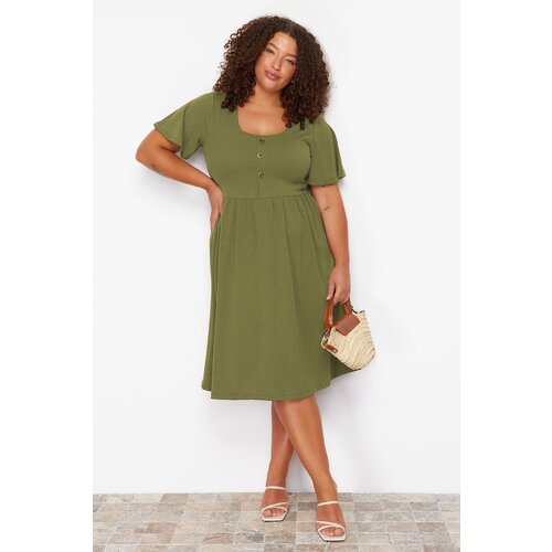 Trendyol Curve Green Camisole Knitted Plus Size Dress Slike