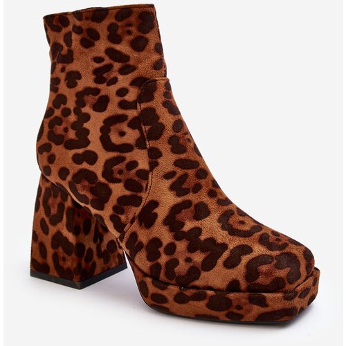 Kesi Suede ankle boots with sturdy heels, animal pattern, brown Abnous Cene