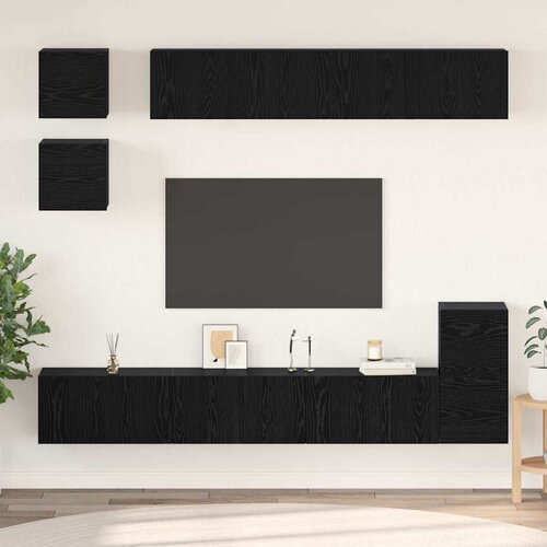  Set TV komoda 8 kom. Crni hrast Konstruirano drvo Crna 80 x 30 x 30 cm Slike