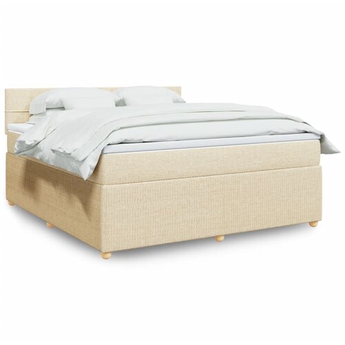 vidaXL Box spring postelja z vzmetnico krem 180x200 cm blago Cene
