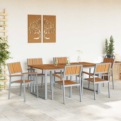  Vrtni set za objed 7 kom. Siva Čvrsto drvo akacije 180 x 90 x 75 cm Slike