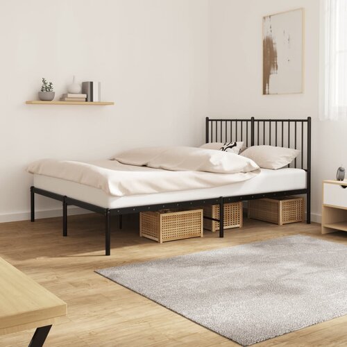 VidaXL Kovinski posteljni okvir z vzglavjem črn 140x190 cm Slike