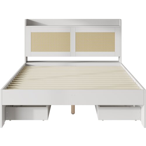 Lumor Postelja s predalom 140x200 cm, dvoposteljna s predali, dekor iz ratana, bela, funkcionalna, (22151304) Cene