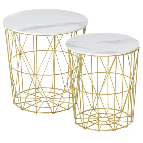 HOMCOM Komplet 2 zložljivih sodobnih kavnih mizic z odstranljivo polico, kavna mizica s shrambo za dnevno sobo in spalnico, belo zlato, (20745682)