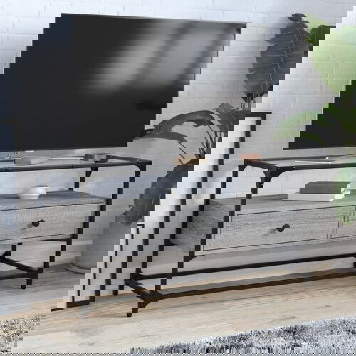 VidaXL TV omarica s stekleno plo&amp;scaron;čo siva sonoma 98x35x51 cm inž. les Slike