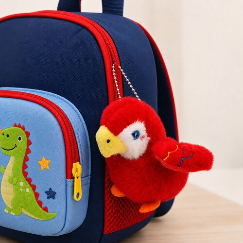  Plush Bird Parrot Mascot on a Keychain with a Pendant Red 9 cm Slike