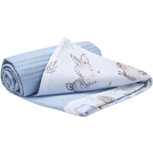 Medi Partners Blanket 75x100 cotton + cotton Waffle – Deer and hedgehog + light blue Waffle Cene
