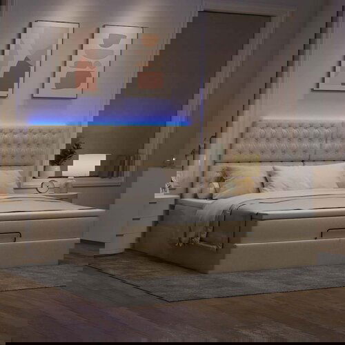 VidaXL Otomanski krevet s madracem i LED krem 180x200cm od tkanine Slike