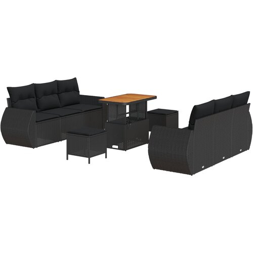 vidaXL 9-dijelni Vrtni Sofić s Jastučićima Crni Poly Rattan Akacija, 3-dijelni Vrtni Dining Set s Jastučićima Crni Poly Rattan Akacija Cijene