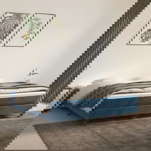 The Living Store Box spring postelja z vzmetnico temno modra 160x200 cm žamet - Box Spring Postelja, (21489696) Cene