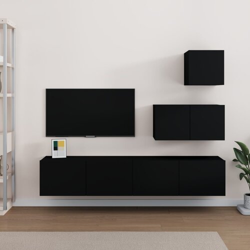 The Living Store Komplet TV omaric 4-delni črn inženirski les - TV Omarica, (21375629) Slike