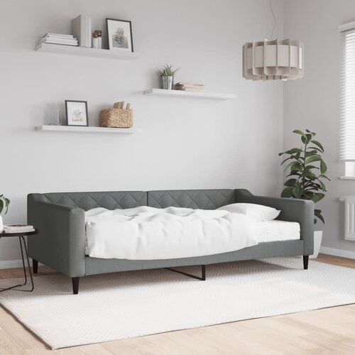 VidaXL Dnevna postelja z vzmetnico temno siva 100x200 cm blago Slike