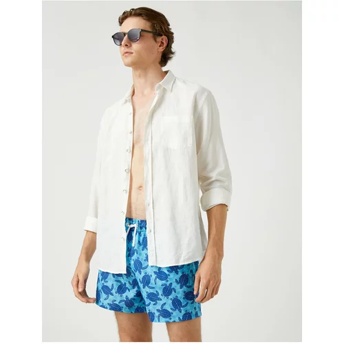 Koton Swimsuit Shorts Turtle Printed, Pockets, Tie Waist