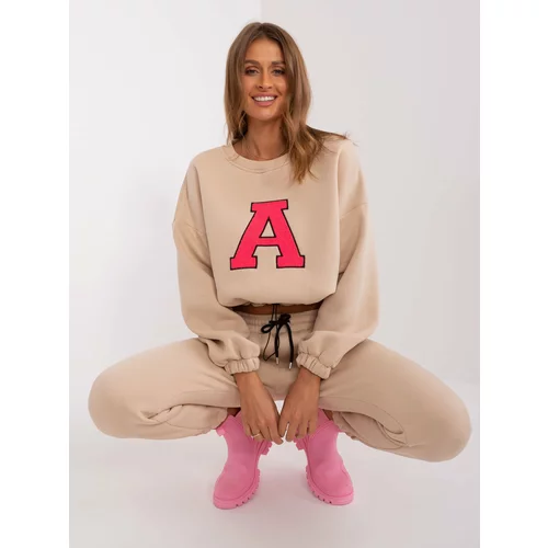 Fashion Hunters Beige and fluoro-pink tracksuit with letter A
