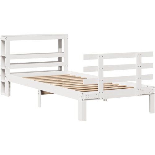 VidaXL Posteljni okvir z vzglavjem bel 90x190 cm trdna borovina, (21304273) Slike