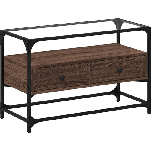 Maison Chic TV omarica - TV stojalo - Televizijska omarica s stekleno plo&amp;scaron;čo rjavi hrast 80x35x51 cm inž. les, (21701598) Slike