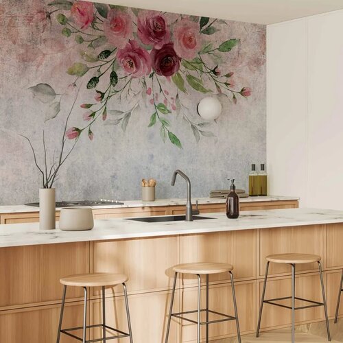  Foto tapeta - Summer bloom - plant motif with flowers and leaves in pink tones 300x210 Slike