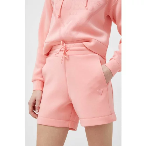Guess Kratke hlače za žene, boja: ružičasta, glatki materijal, visoki struk