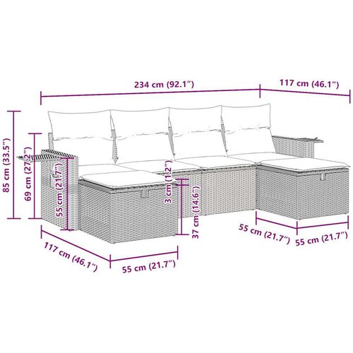 VidaXL 6-dijelni set vrtnih sofa s jastucima bež od poliratana Slike