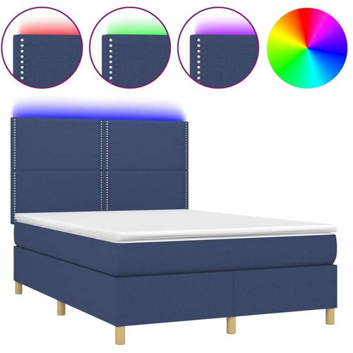  Krevet box spring s madracem LED plavi 140x200 cm od tkanine Slike