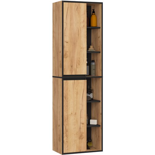 AKORD Vami Viseča Kopalniška Omarica, 2 Vrata In 6 Polic, Hrast Craft/Črna, (5000332684) Cene