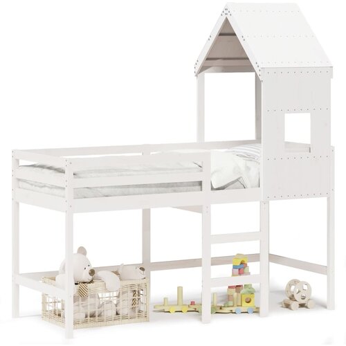 Maison Chic Postelja za odrasle - Posteljni Okvir z lestvijo in streho bel 80x200 cm borovina, (22082511) Cene