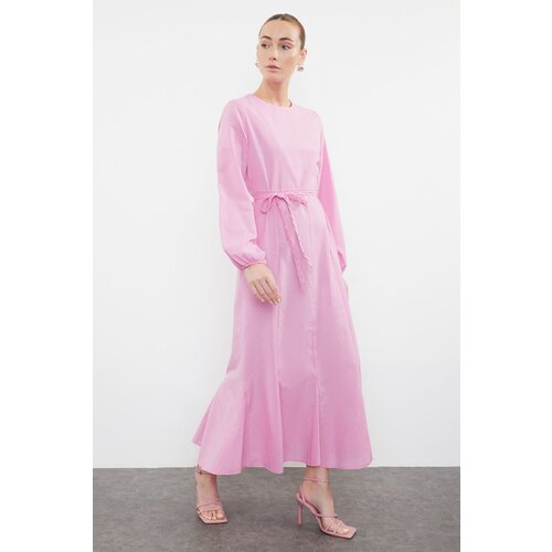 Trendyol Pink Belted Woven Cotton Dress Slike