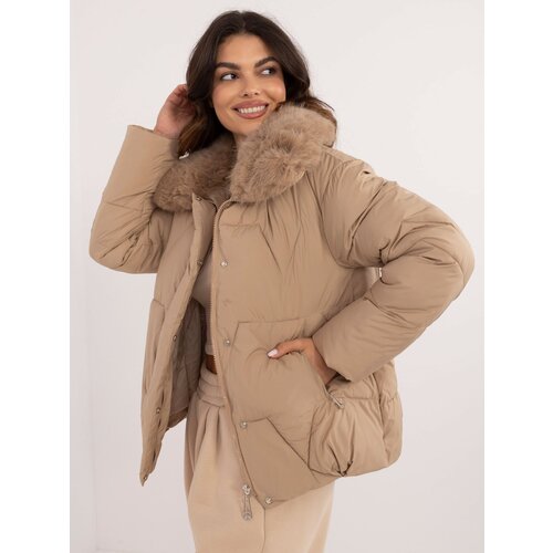 Fashion Hunters Brown down winter jacket with hood Cene