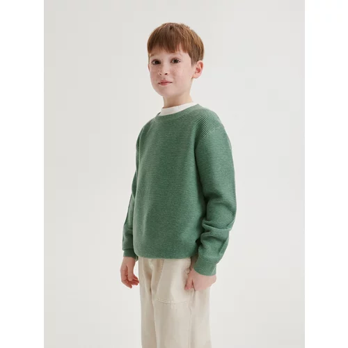 Reserved - Strukturirani pamučni džemper - bljedozeleno