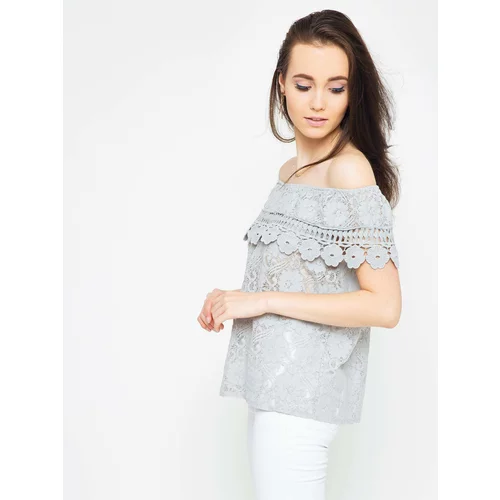 FASHION Lace blouse with Spanish neckline gray