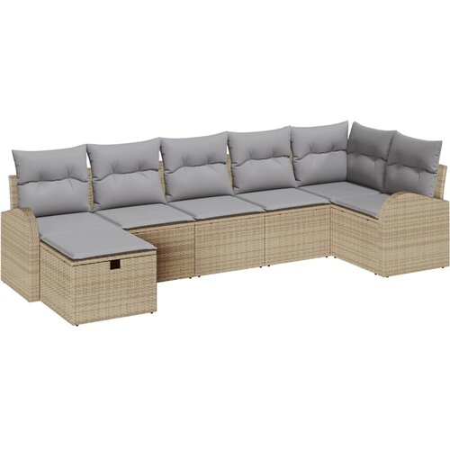 vidaXL Vrtna sedežna garnitura z blazino 7 pcs Bež poli ratan, (5000145870) Cene